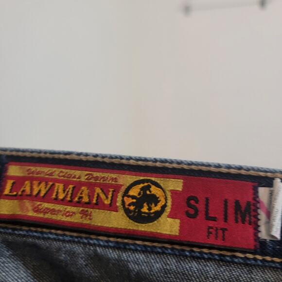 Vintage Lawman Jeans 32x33 Blue Western Leather Studded Pant Women Denim Tall - Picture 15 of 16